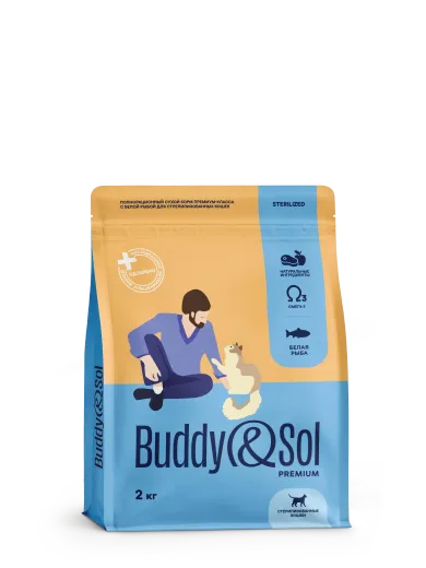 Buddy&Sol Premium Полнорационный сухой корм премиум-класса с белой рыбой для стерилизованных кошек