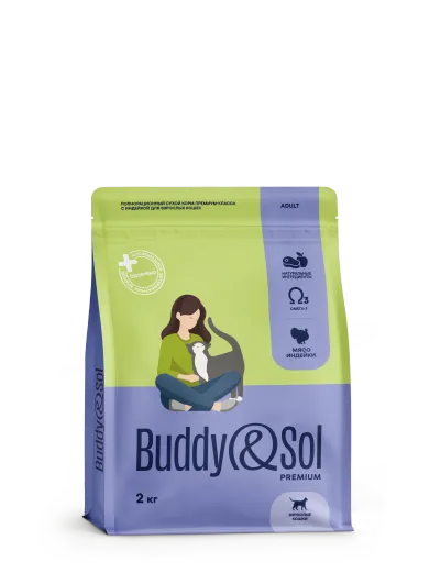 Buddy&Sol Premium Полнорационный сухой корм премиум-класса с индейкой для взрослых кошек