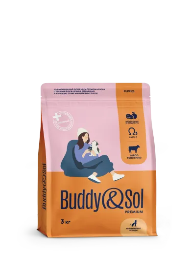 Buddy&Sol Premium Полнорационный сухой корм премиум-класса с телятиной для щенков, беременных и кормящих собак миниатюрных пород
