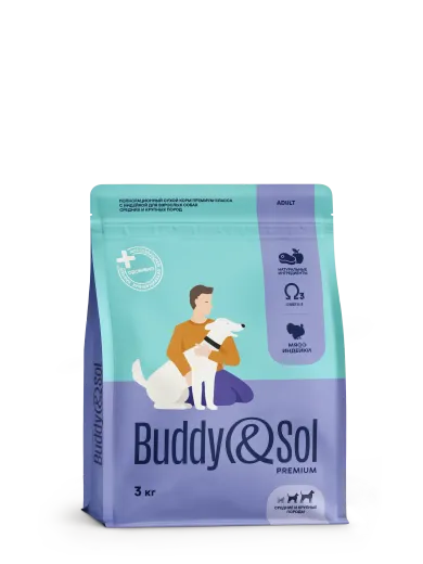 Buddy&Sol Premium Полнорационный сухой корм премиум-класса с индейкой для взрослых собак средних и крупных пород