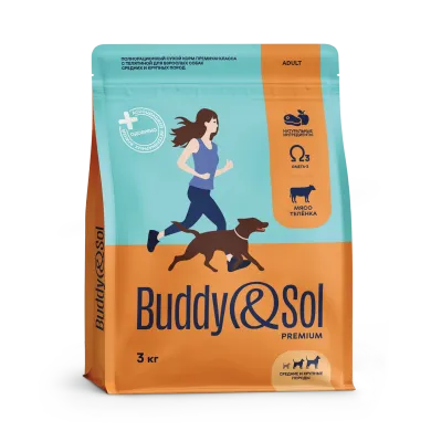 Buddy&Sol Premium Полнорационный сухой корм премиум-класса с телятиной для взрослых собак средних и крупных пород