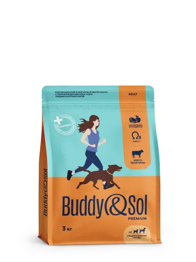 Buddy&Sol Premium Полнорационный сухой корм премиум-класса с телятиной для взрослых собак средних и крупных пород