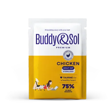 B&S PREMIUM STERILIZED Влажный корм д/кошек стерил (курица в соусе) 85г, BS357