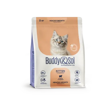 Buddy&Sol SUPERPREMIUM KITTEN ПОЛНОРАЦИОННЫЙ СУХОЙ КОРМ СУПЕРПРЕМИУМ-КЛАССА С ЯГНЁНКОМ И ИНДЕЙКОЙ ДЛЯ КОТЯТ, БЕРЕМЕННЫХ И КОРМЯЩИХ КОШЕК. 0,4кг.