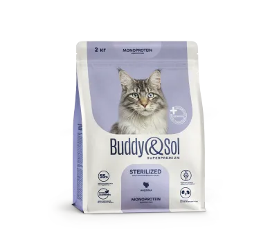Buddy&Sol SUPERPREMIUM MONOPROTEIN МОНОПРОТЕИН ПОЛНОРАЦИОННЫЙ СУХОЙ КОРМ СУПЕРПРЕМИУМ-КЛАССА С ИНДЕЙКОЙ ДЛЯ ВЗРОСЛЫХ СТЕРИЛИЗОВАННЫХ КОШЕК. 0,4кг.