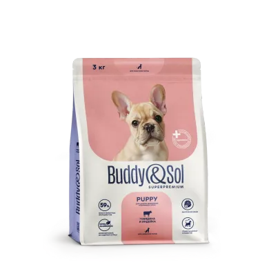 Buddy&Sol SUPERPREMIUM PUPPY ПОЛНОРАЦИОННЫЙ СУХОЙ КОРМ СУПЕРПРЕМИУМ-КЛАССА С ГОВЯДИНОЙ И ИНДЕЙКОЙ ДЛЯ ЩЕНКОВ, БЕРЕМЕННЫХ И КОРМЯЩИХ СОБАК ВСЕХ ПОРОД. 3кг.