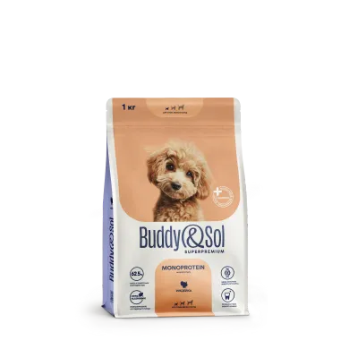 Buddy&Sol SUPERPREMIUM MONOPROTEIN МОНОПРОТЕИН ПОЛНОРАЦИОННЫЙ СУХОЙ КОРМ СУПЕРПРЕМИУМ-КЛАССА С ИНДЕЙКОЙ ДЛЯ ВЗРОСЛЫХ СОБАК МЕЛКИХ ПОРОД. 1кг.