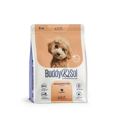 Buddy&Sol SUPERPREMIUM MONOPROTEIN МОНОПРОТЕИН ПОЛНОРАЦИОННЫЙ СУХОЙ КОРМ СУПЕРПРЕМИУМ-КЛАССА С ИНДЕЙКОЙ ДЛЯ ВЗРОСЛЫХ СОБАК МЕЛКИХ ПОРОД. 3кг.