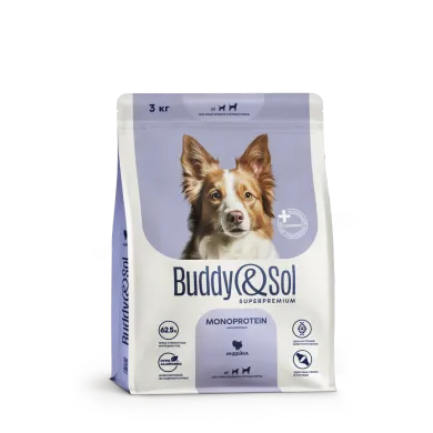 Buddy&Sol SUPERPREMIUM MONOPROTEIN МОНОПРОТЕИН ПОЛНОРАЦИОННЫЙ СУХОЙ КОРМ СУПЕРПРЕМИУМ-КЛАССА С ИНДЕЙКОЙ ДЛЯ ВЗРОСЛЫХ СОБАК СРЕДНИХ И КРУПНЫХ ПОРОД. 3кг.