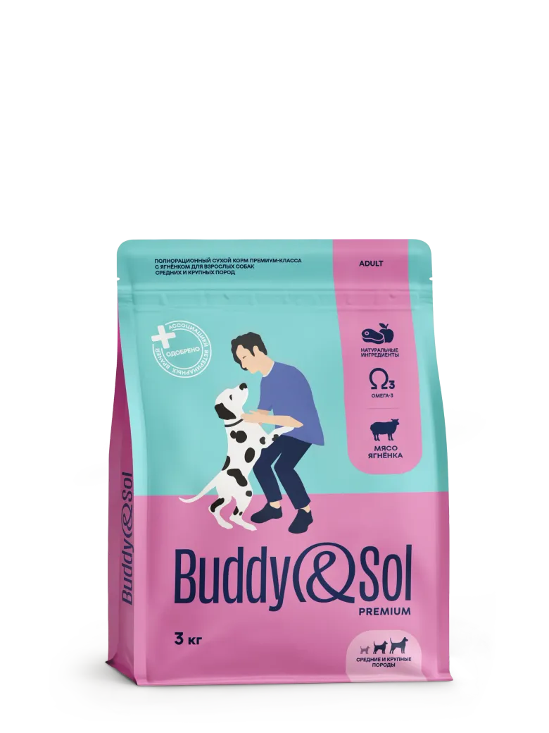Buddy&Sol Premium Полнорационный сухой корм премиум-класса с ягнёнком для взрослых собак средних и крупных пород