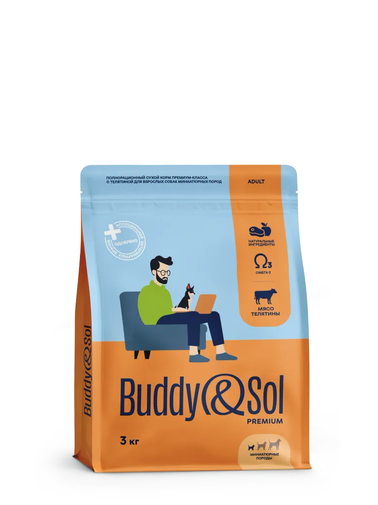 Buddy&Sol Premium Полнорационный сухой корм премиум-класса с телятиной для взрослых собак миниатюрных пород