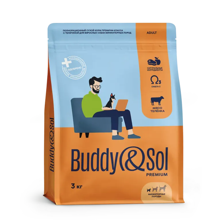 Buddy&Sol Premium Полнорационный сухой корм премиум-класса с телятиной для взрослых собак миниатюрных пород