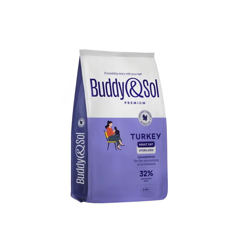 Buddy&Sol PREMIUM STERILIZED Полнорационный сухой корм премиум-класса с индейкой для стерилизованных кошек 8