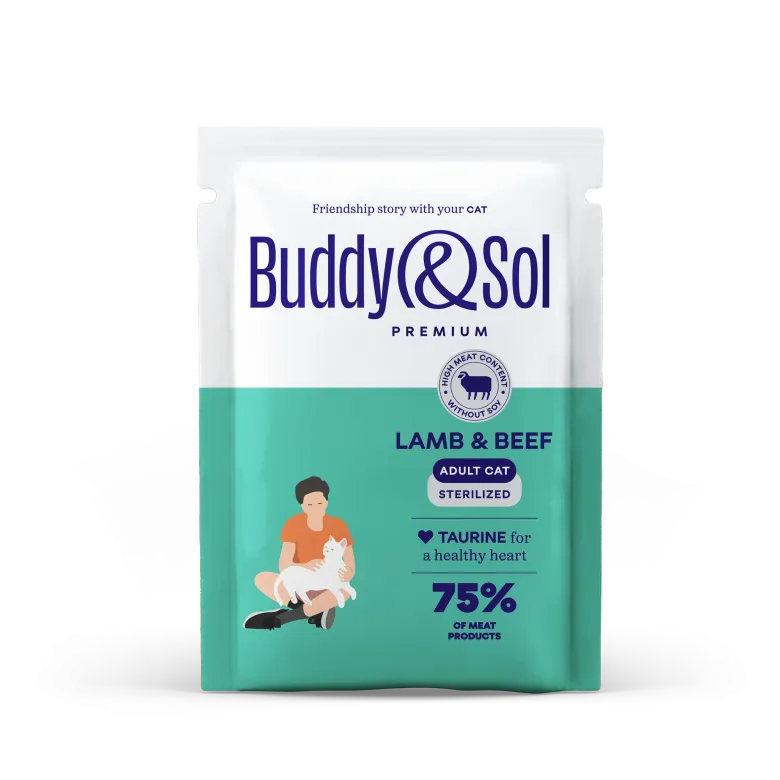 B&S PREMIUM STERILIZED Влажный корм д/кошек стерил (ягнёнок и телятина в соусе) 85г, BS356
