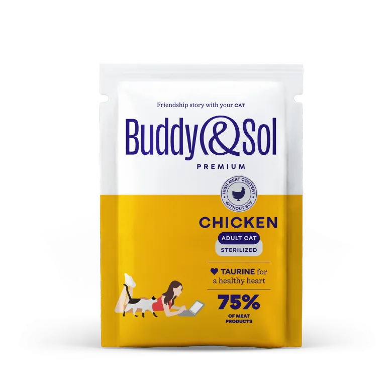 B&S PREMIUM STERILIZED Влажный корм д/кошек стерил (курица в соусе) 85г, BS357