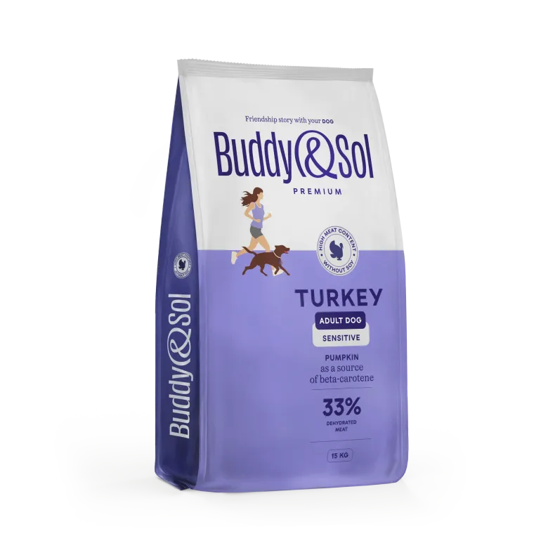 Buddy&Sol PREMIUM SENSITIVE Полнорационный сухой корм премиум-класса с индейкой для взрослых собак средних и крупных пород. Чувствительное пищеварение 15