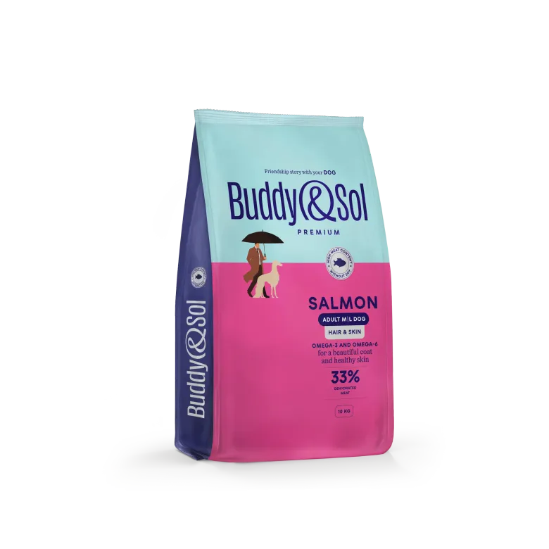 Buddy&Sol PREMIUM HAIR & SKIN Полнорационный сухой корм премиум-класса с лососем для взрослых собак средних и крупных пород. Здоровая кожа и красивая шерсть 10